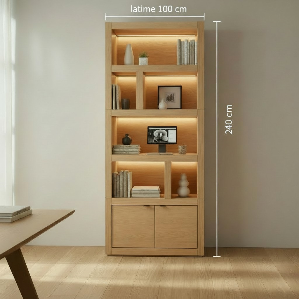 Biblioteca lemn masiv stejar SQR 09 {detaliu 4}