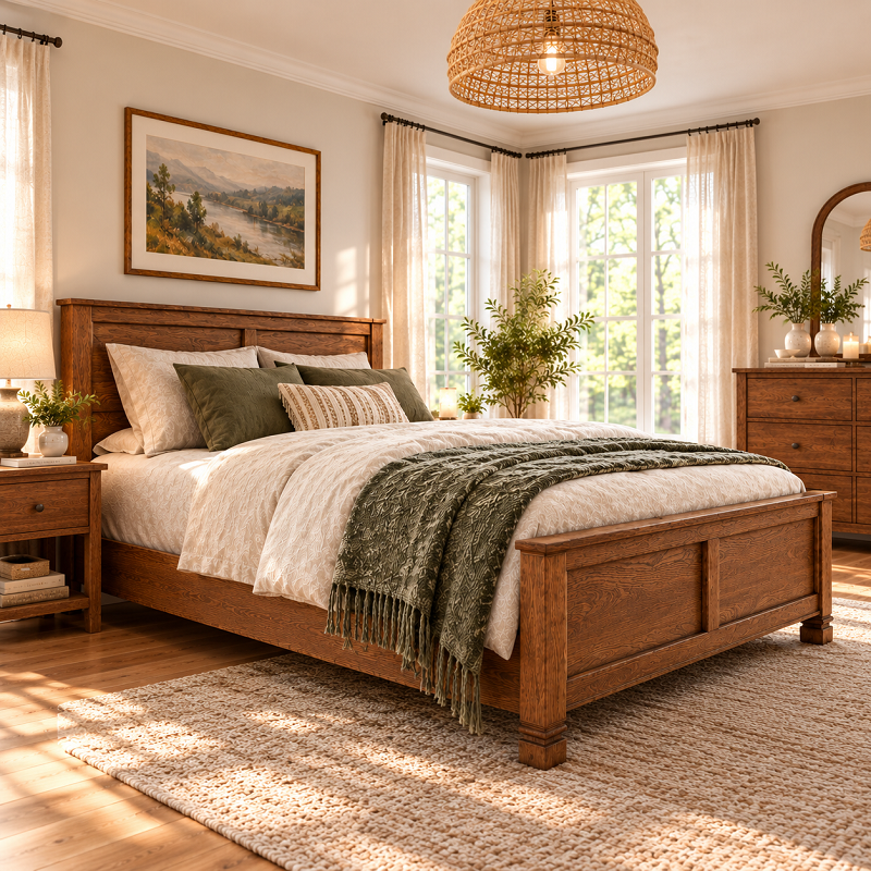 Pat din lemn masiv stejar, dim. disponibile 160-180-200 x 200 cm, gama larga de finisaje disponibile - imagine 2