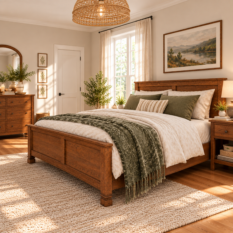 Pat din lemn masiv stejar, dim. disponibile 160-180-200 x 200 cm, gama larga de finisaje disponibile - imagine 3