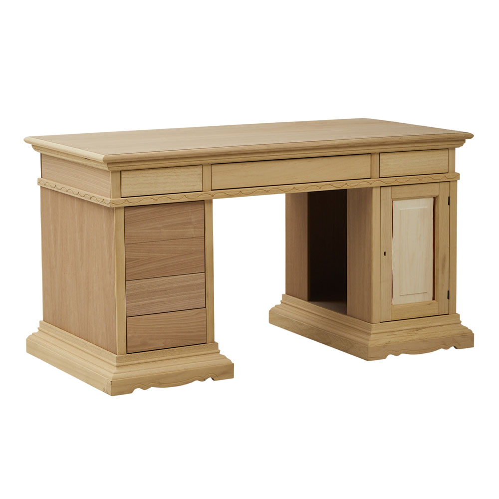 Birou din lemn masiv cu 5 sertare 1 usa 1 sertar tastatura, lungime 160 cm, latime, 80 cm si inaltimea de 85 cm, , finisaje multiple la alegere - ZN 888G