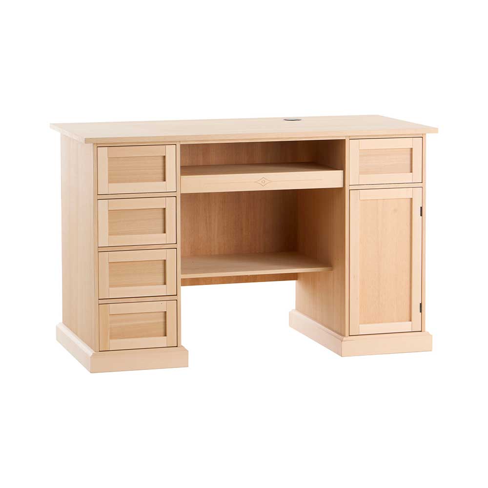 Birou din lemn masiv cu 5 sertare 1 usa 1 sertar tastatura, lungime 127 cm, latime, 59 cm si inaltimea de 81 cm, , finisaje multiple la alegere - ZN 4G
