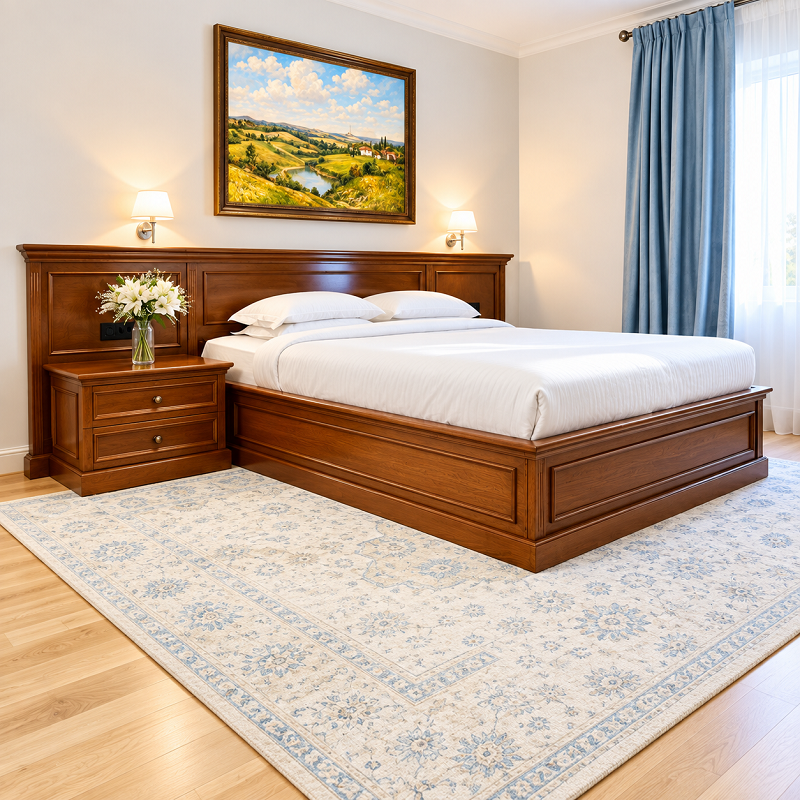 Pat din lemn masiv de stejar cu noptiere incluse, dim. disponibile 160-180-200 x 200, somiera inclusa