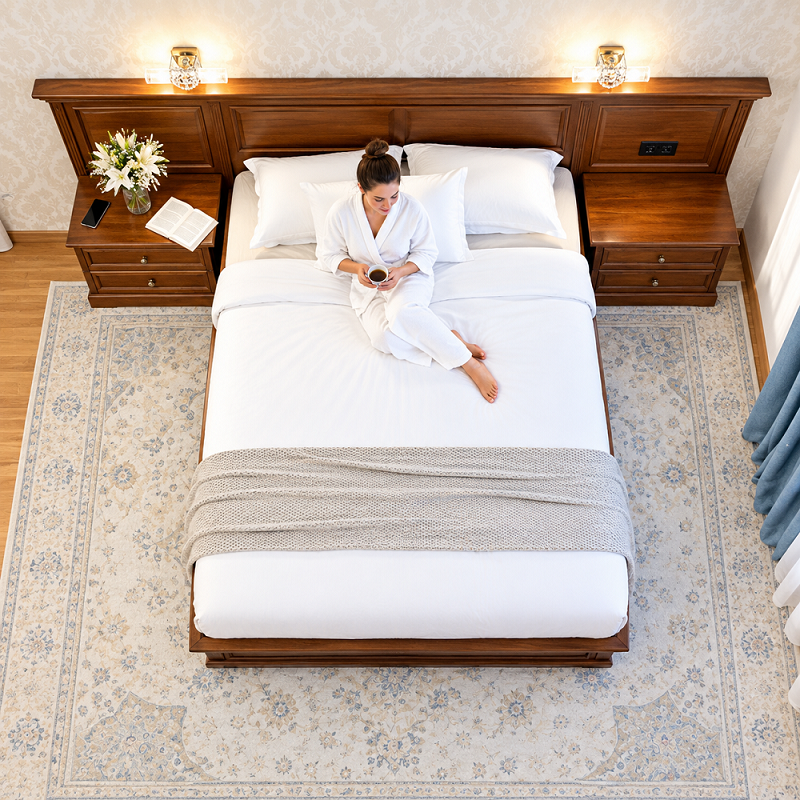Pat din lemn masiv de stejar cu noptiere incluse, dim. disponibile 160-180-200 x 200, somiera inclusa - imagine 2