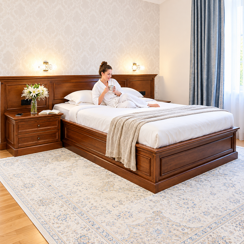 Pat din lemn masiv de stejar cu noptiere incluse, dim. disponibile 160-180-200 x 200, somiera inclusa - imagine 4