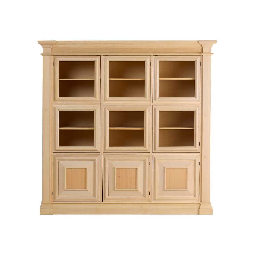 Vitrina lemn masiv 6 usi cu sticla 3 usi cu tablie , polite la interior cu dimensiunea 206 x 56 x 201 cm - ZN 5010G