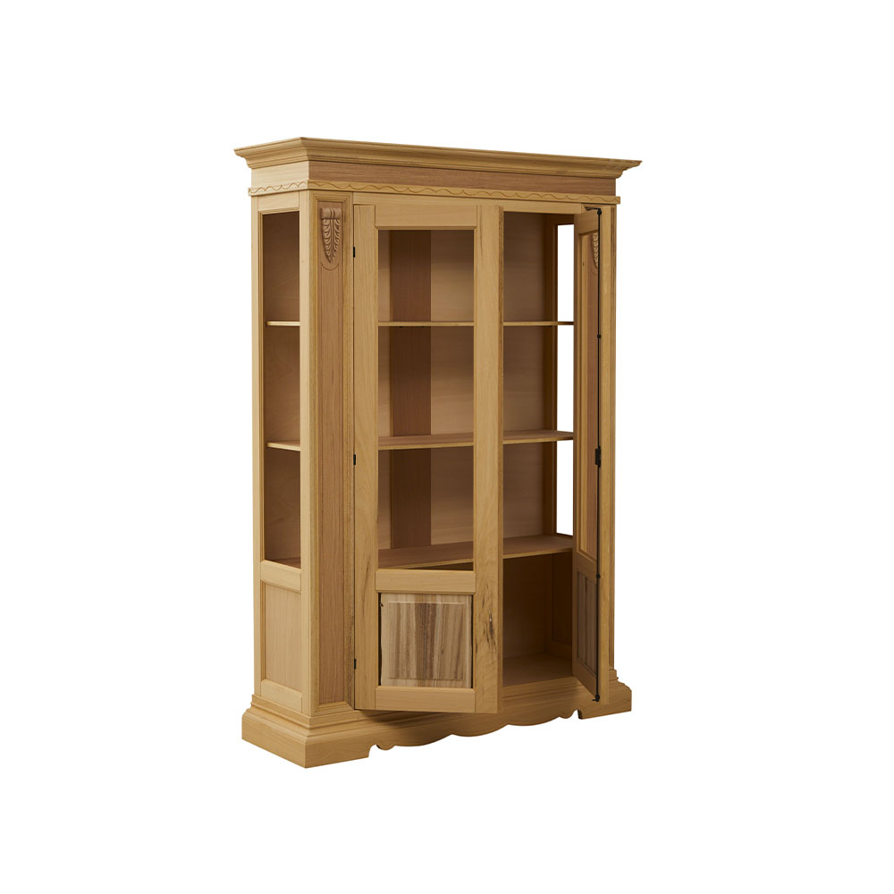 Vitrina lemn masiv 2 usi cu sticla si tablie , elemente decorative , cu dimensiunea 145 x 48 x 212 cm - ZN 901G - imagine 3