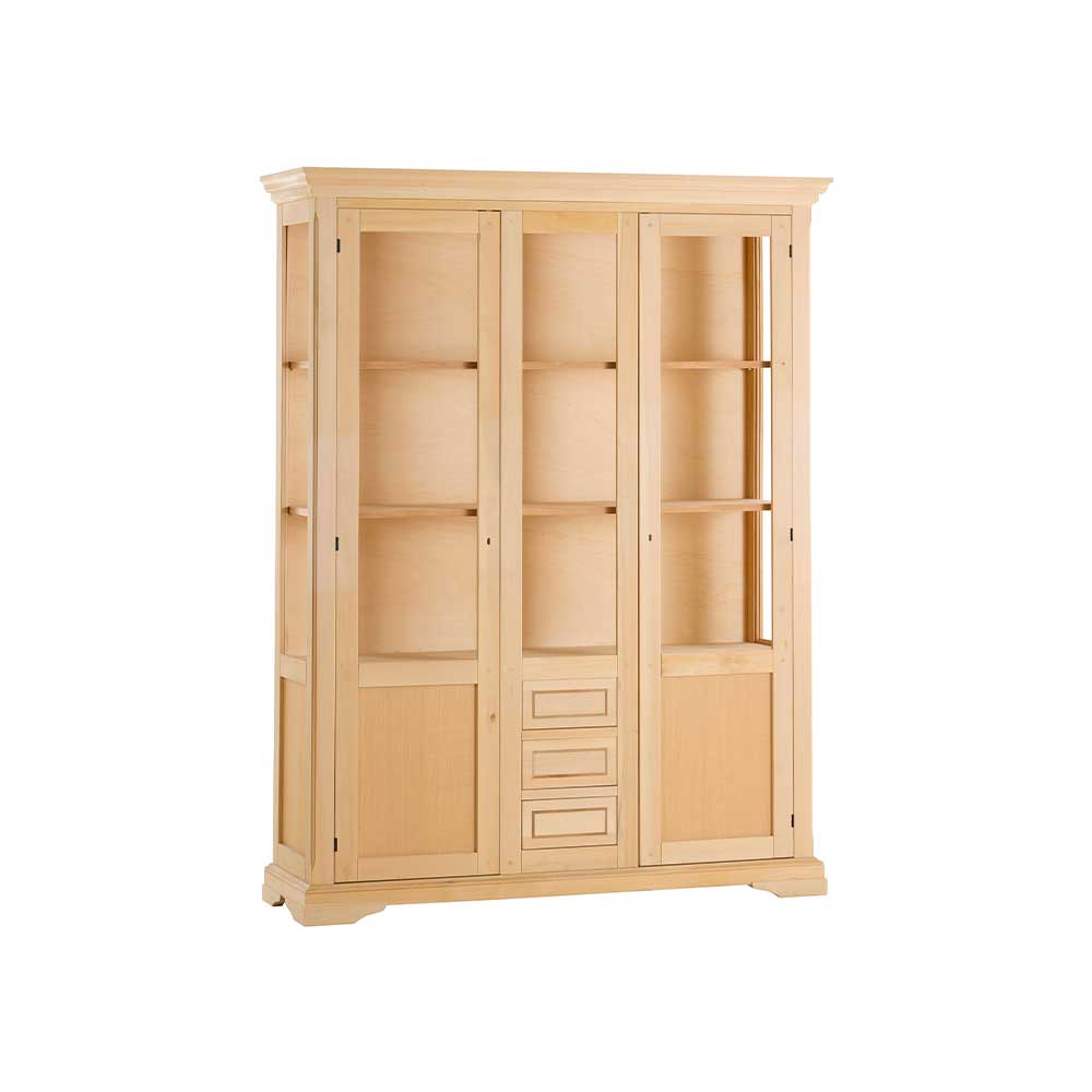 Vitrina lemn masiv 2 usi cu sticla , 3 sertare cu dimensiunea 151 x 42 x 194 cm - ZN 915G