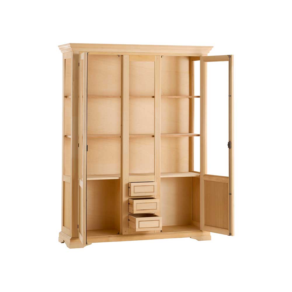 Vitrina lemn masiv 2 usi cu sticla , 3 sertare cu dimensiunea 151 x 42 x 194 cm - ZN 915G - imagine 3